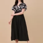 Monochrome Chic Abstract Solid Wrap Midi Dress - Image 2