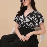 Monochrome Chic Abstract Solid Wrap Midi Dress - Image 3