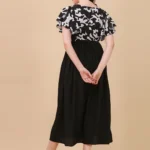 Monochrome Chic Abstract Solid Wrap Midi Dress - Image 5